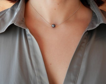 dainty black pearl necklace, single pearl necklace, black choker, dainty choker, black pearl choker, dainty necklace, black pearl jewelry