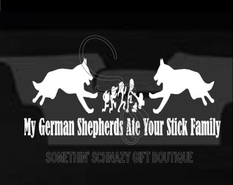 German Shepherds Ate Stick Family, Humorous Car Decal, Funny Car Decal, German Shepherd Car Decal, German Shepherd Lover, Funny Stick Figure
