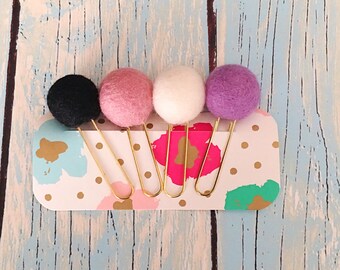 Pom pom planner clip - planner accessories - felt wool ball - paper clips - pom clip - cute planner clips - page marker - planner supplies
