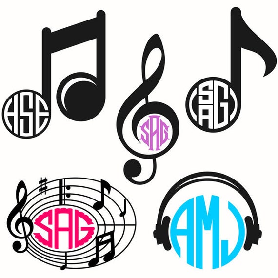 Music Notes Monogram Cuttable Design Pack SVG DXF by CuttableSVG