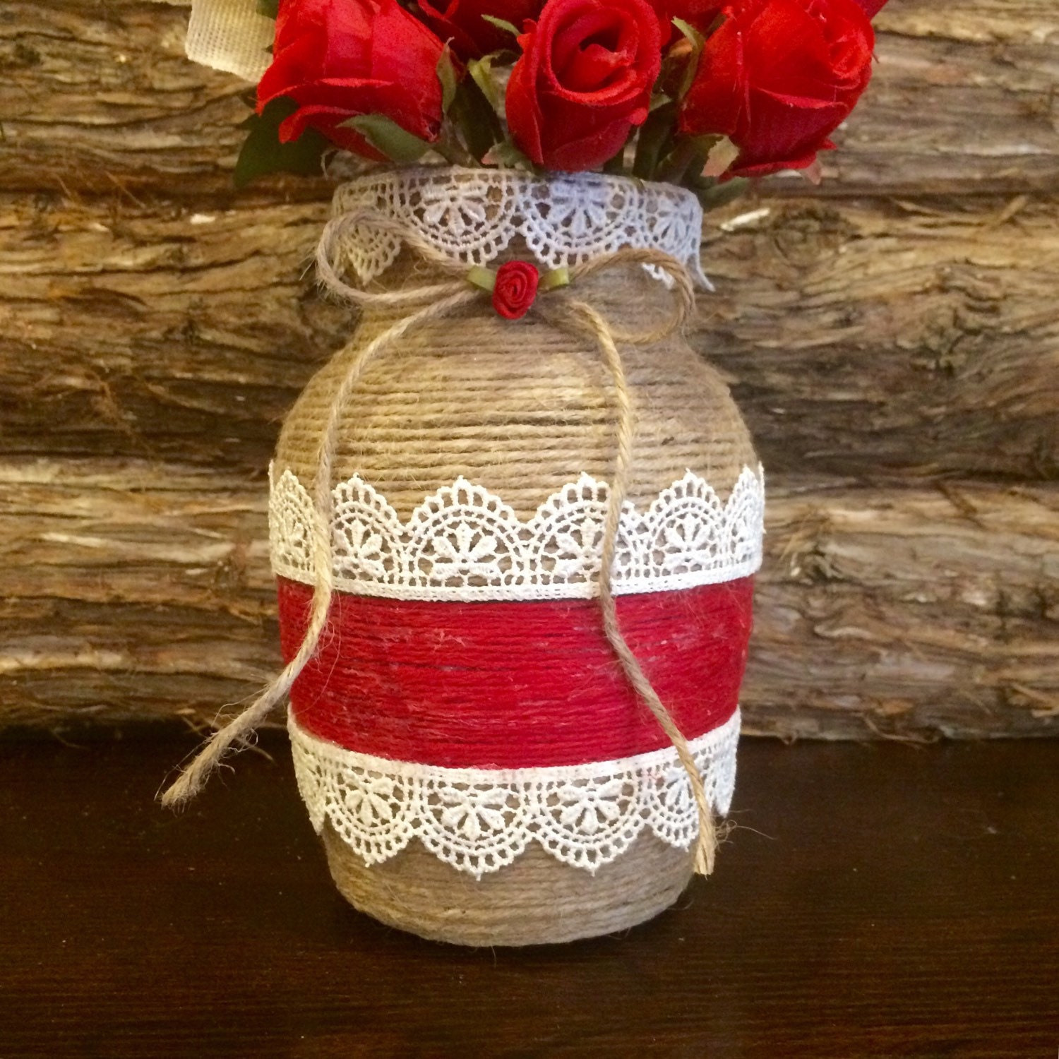 Rustic Jute Wrapped Vase Romantic Twine by AmericanaGloriana