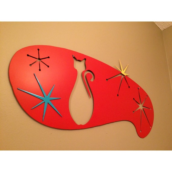 MidCentury Modern MCM Atomic Art Deco Cat Design Metal Wall