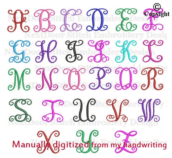 3 letter monogram fancy interlocking font embroidery design