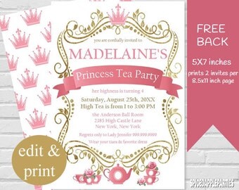 Princess Tea Party Invitation| Tea Party, Princess Tea Party,Princess,Tea Party Invitation,Princess Party,Tea Party Invite,Princess Birthday