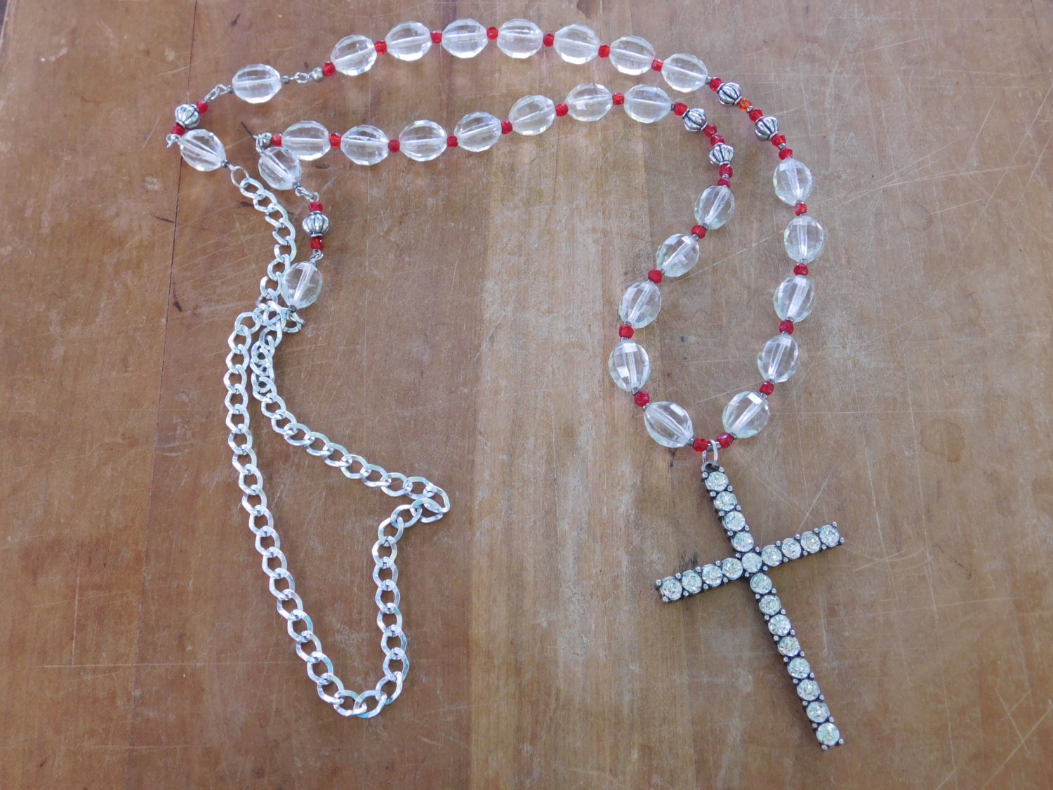 Long Beaded Cross Necklace Statement Necklace by TheBeadedRaven