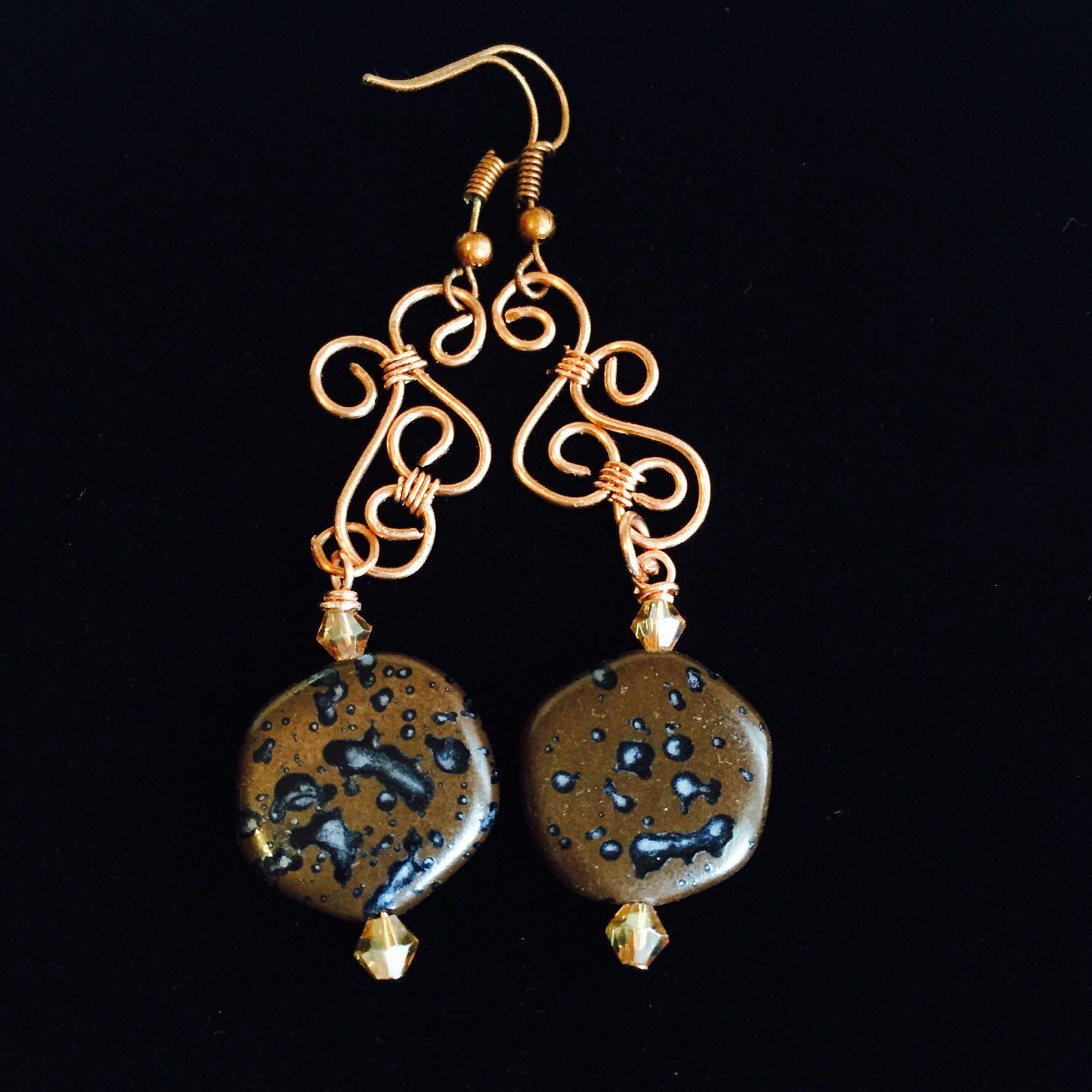 Copper chandelier earrings copper and brown beaded earrings