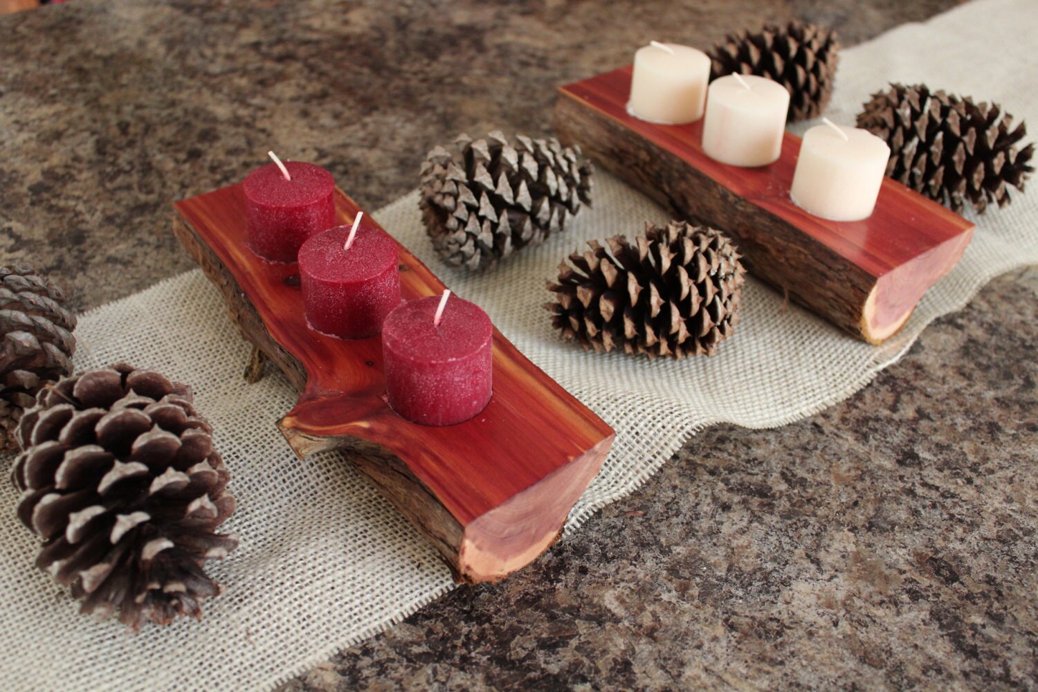 Wood Candle Holder Handmade Cedar Centerpiece by HomeSweetAthey