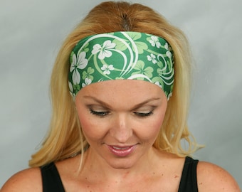 Yoga Headband St Patricks Day Headband Shamrock Headband Wide Fitness Headband Green No Slip Headband Running Headband Turban Headwrap