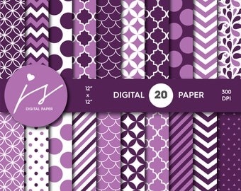 Purple Digital Paper Pack, Printable Paper, Seamless Paper Pattern, Digital Paper Bundle, Commercial Use Digital Paper, MI-201A