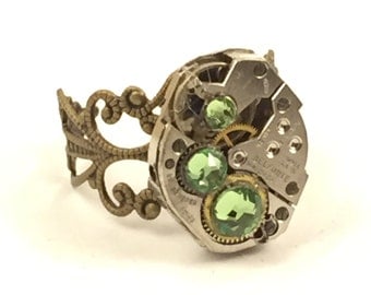 THREE GREEN Steampunk Vintage Ring