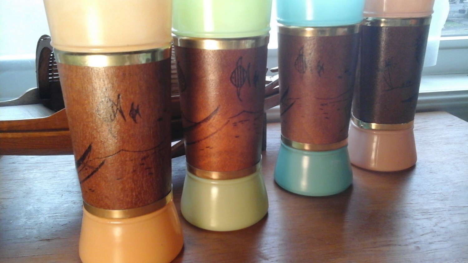 Tiki Bar Glasses Vintage Siestaware in Orange Pink Lime and