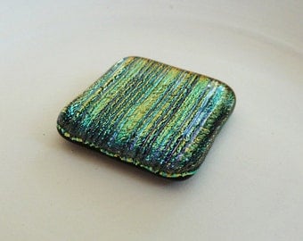 Dichroic cabochon - gold/orange/blue/green stripes