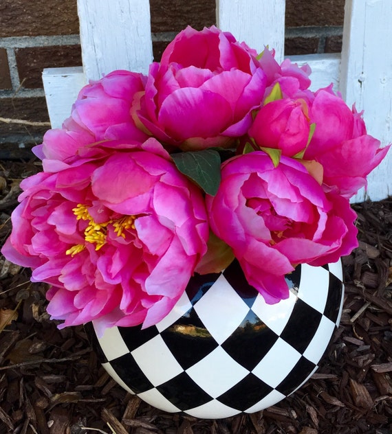 Hot Pink Peonies in Vase by BloomingBouquet on Etsy