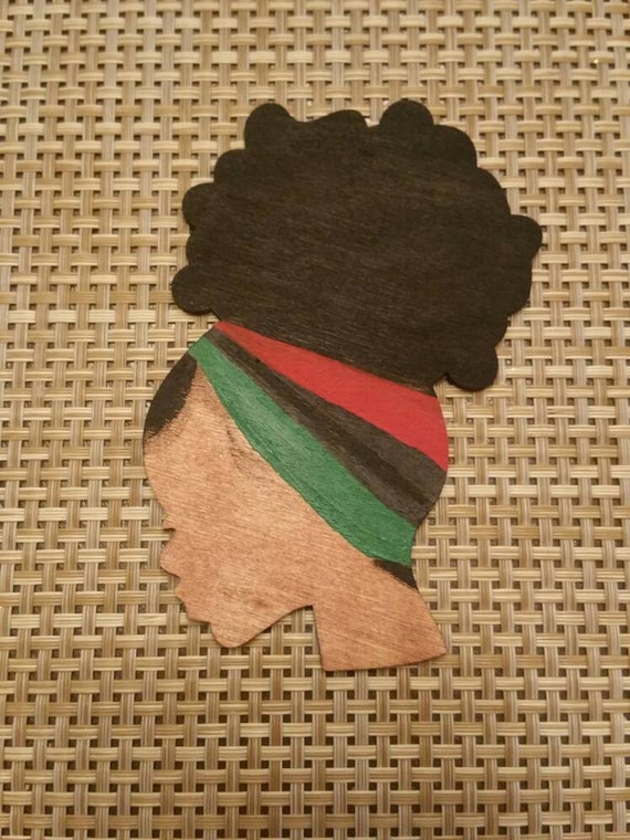 Items similar to MAGNET/PIN Afro Girl art wooden head silhouette hand