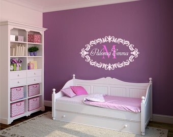 Damask Wall Decal, Name Wall Decal, Baby Nursery Decals, Nursery Name Decal, Custom Name Decal, Monogram Decals, Girl Name Decals