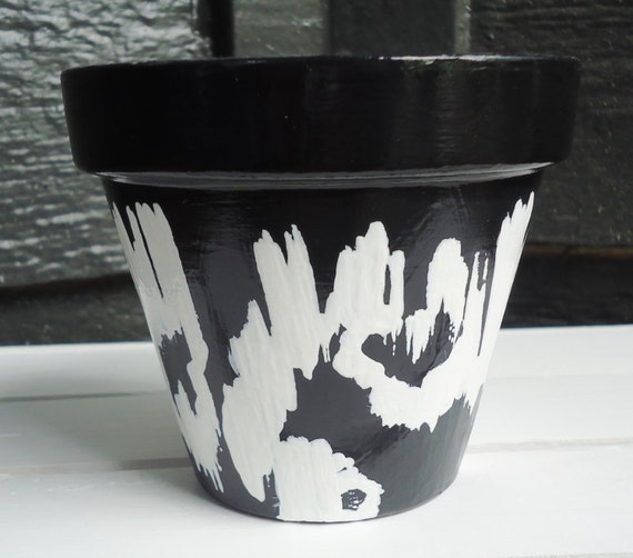 Black and White HandPainted Pot//HandPainted Terracotta