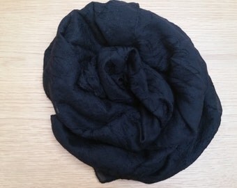 Matte Black scarf/hijab/wrap/shawl with thread-work embroidery