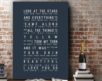 Coldplay Yellow Inspired Lyrics Love Song Wall Art Song Lyrics Home Decor Anniversary Wedding Gift Typography Lyric PRINT