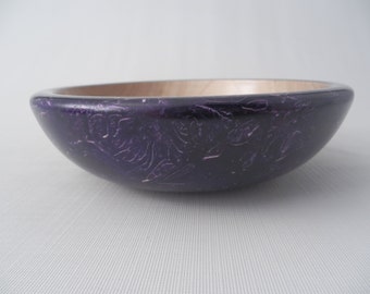 Purple Flecked Decorative Wooden Bowl Hand Turned Maple