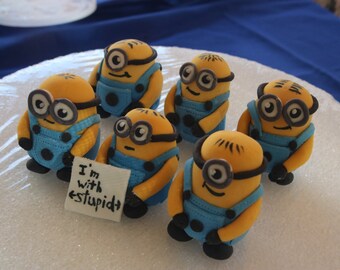 Fondant Minion cake toppers, 6 medium size