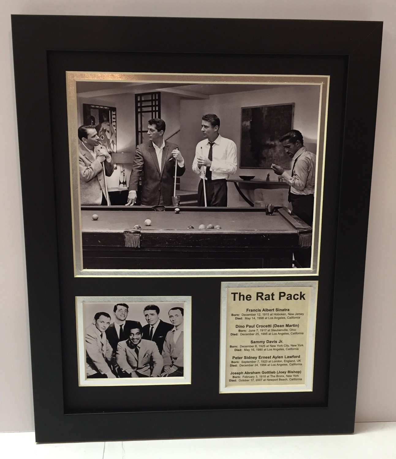 Rat Pack playing pool framed photo collage Sinatra billiards