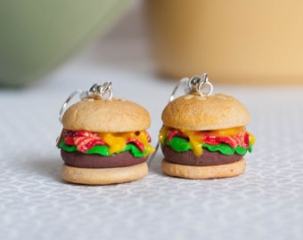 Cheeseburger Earrings - Handmade Polymer Clay Jewelry - Miniature Food