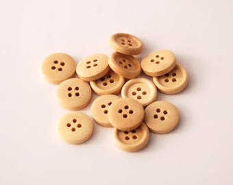 25 Small-Natural, Light Brown Wood Buttons, 15 mm, 4 Holes - Wooden Buttons, Set of 25 (RB1501)