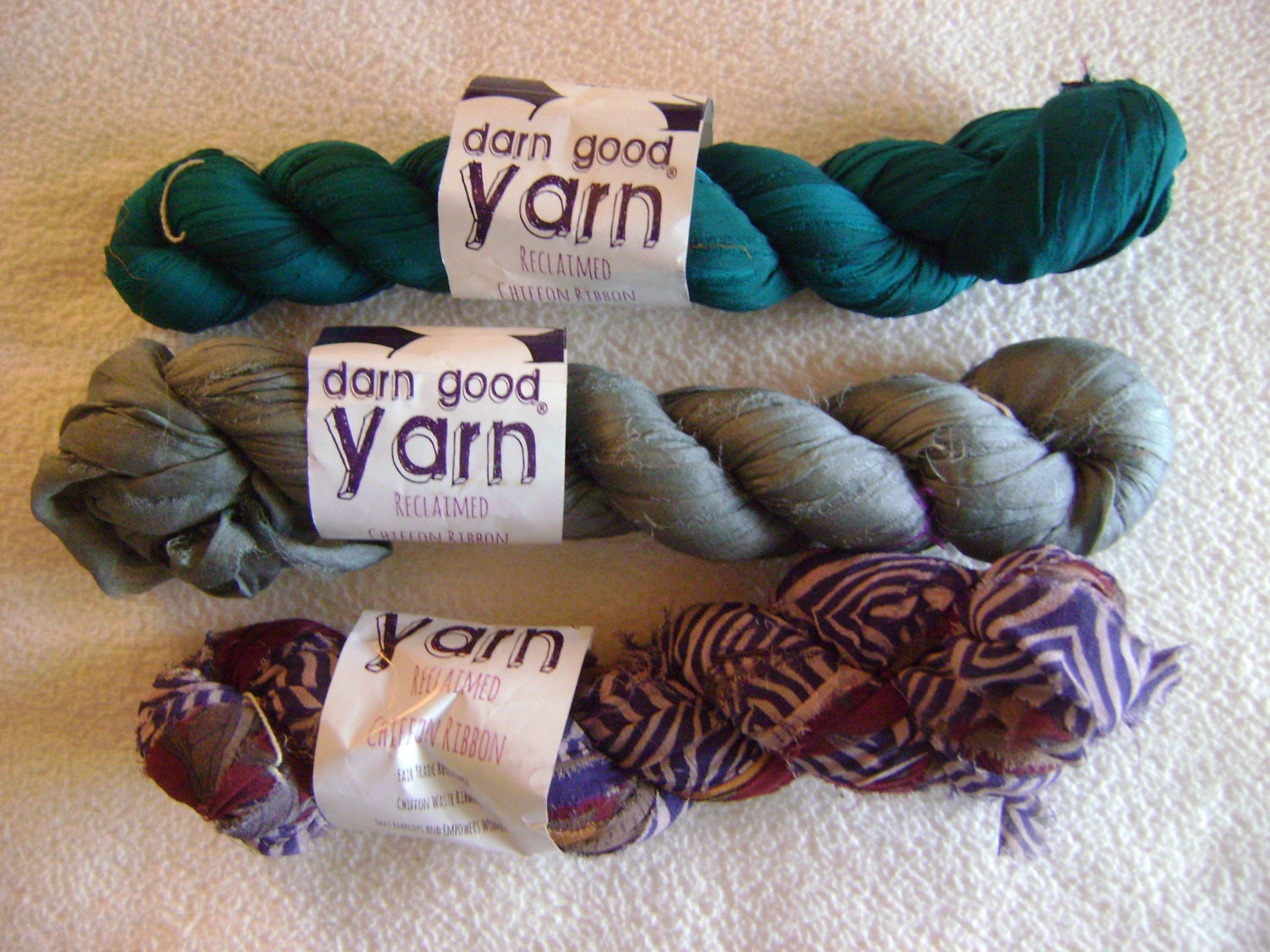 Darn Good Yarn Chiffon Ribbon Yarn 3 Skeinsrecycled Silk And 