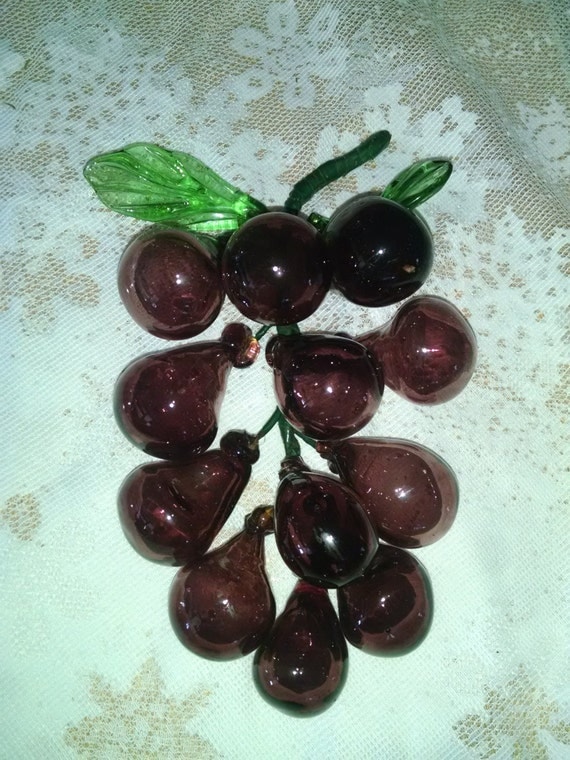 Glass Grape Cluster vintage glass grapes MCM decor grape
