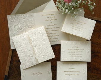 Rosemont Floral Embossed Invitation Set - Raised Print Wedding Invite - Elegant Wedding Invitation Suite - Custom Wedding Invitation - AV471