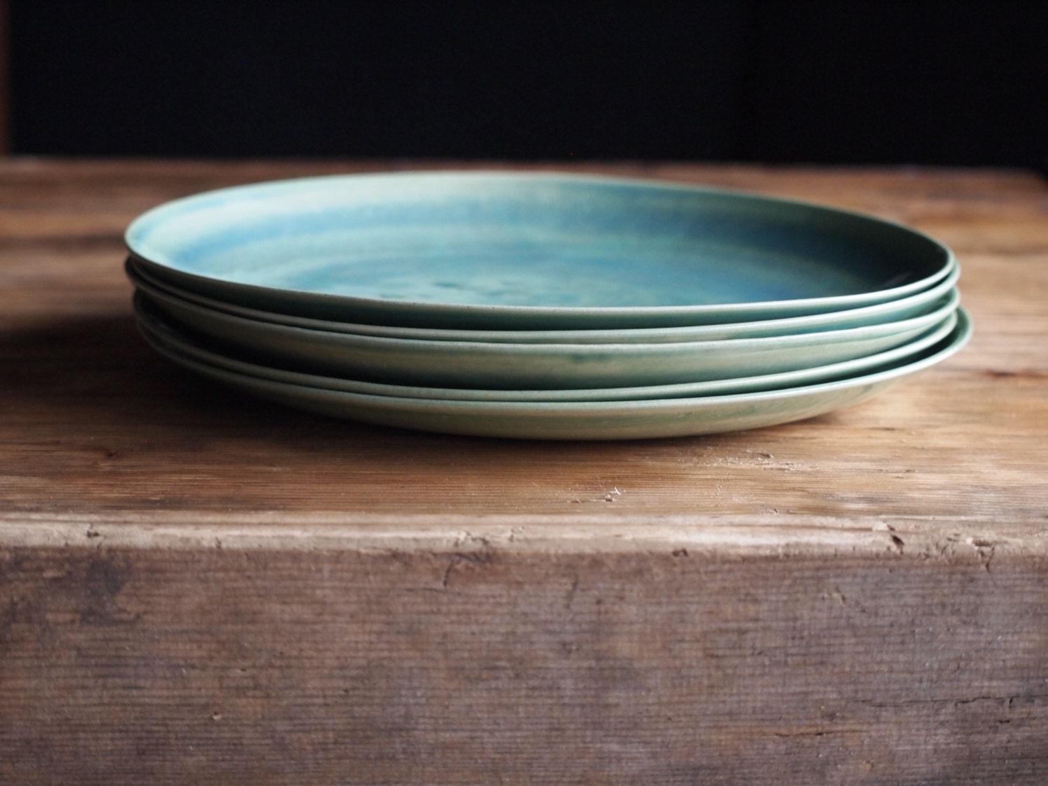 Stoneware Plates Dinner Set glazed in green. Ceramic Plate.