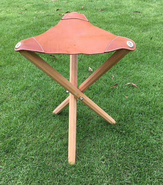 Three Leg Wood Artist Folding Stool Leather Seat by 3cobblers