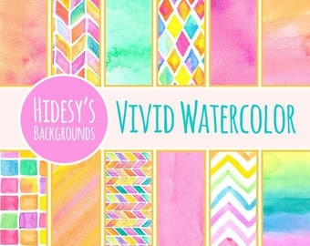 Watercolor Digital Paper / Background / Pattern "VIVID WATERCOLOR"