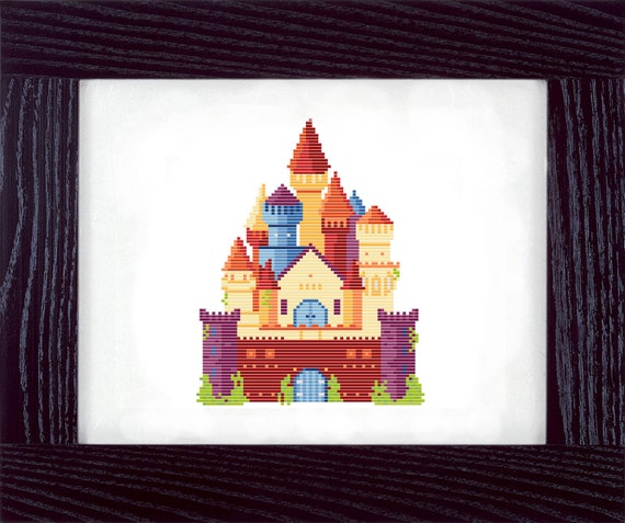 Colorful Fantasy Castle Counted Cross Stitch Pattern - PDF - Instant Download