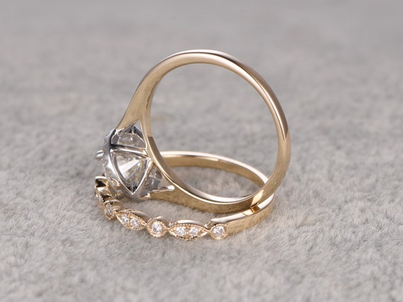 Two-tone Plain gold2pcs 1ct Moissanite Bridal Ring by popRing