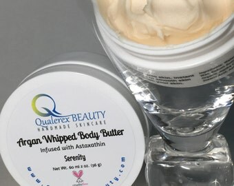 Organic Argan Whipped Body Butter with Astaxanthin | Quick Absorbing Non-Greasy Formulation | Serenity | Handmade Natural Skincare | Vegan