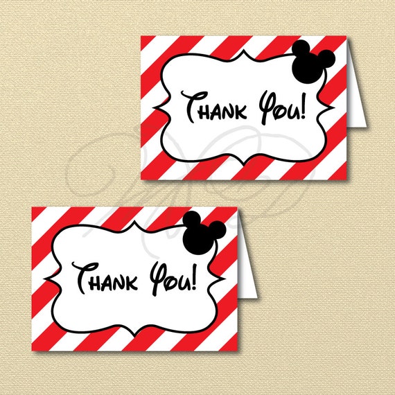 4x6 print card Mickey Printable Mickey you Card Party Mickey Mouse Thank