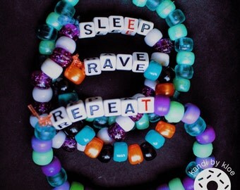 4 Kandi Bracelets (Eat, Sleep, Rave, Repeat) Bundle