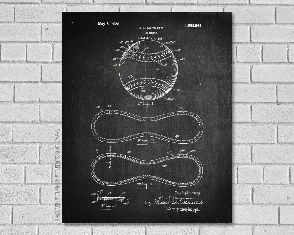 Baseball Patent Print Baseball Decor Baseball Wall Art