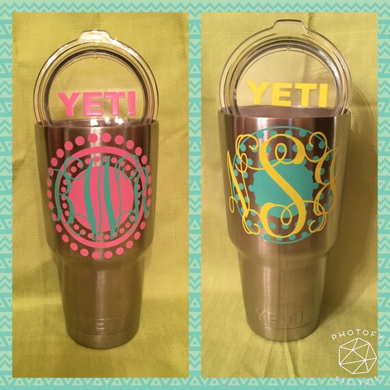 Items similar to Monogram Yeti, Initial Decal Sticker for YETI, lid