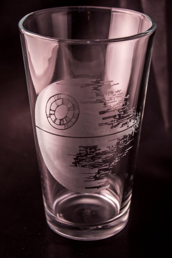 Star Wars Glass Etched Drinking Glass Death Star By Acidinkdesigns