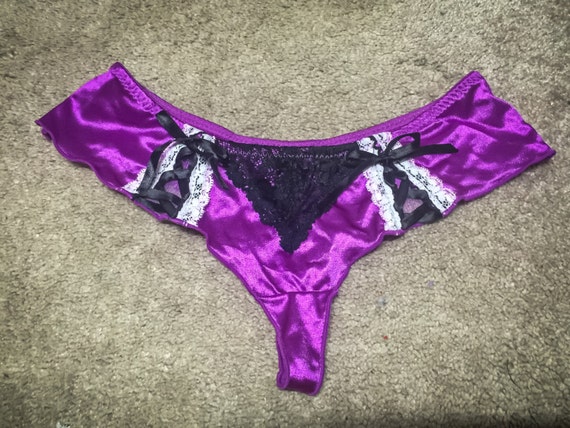 Purple Satin Thong Panties Size Medium