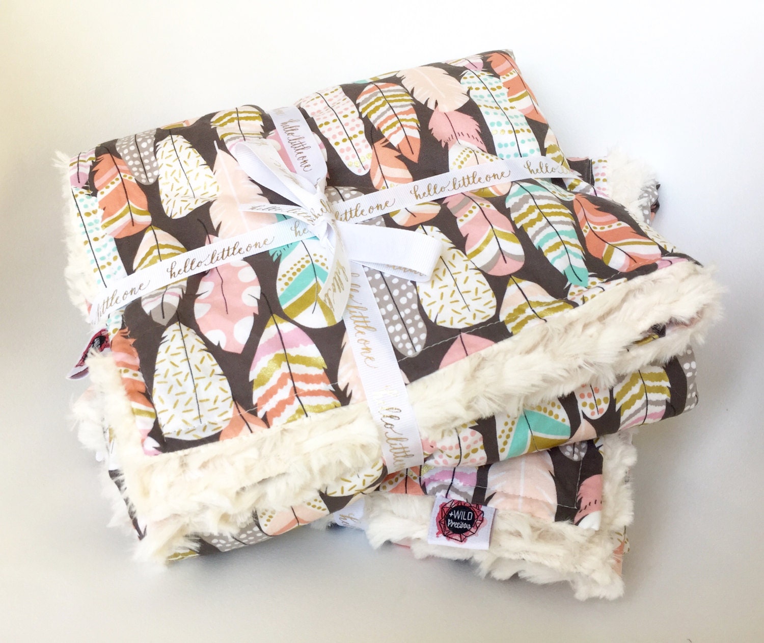 Feather Print Baby Blanket Minky Baby by WildandPreciousWPG