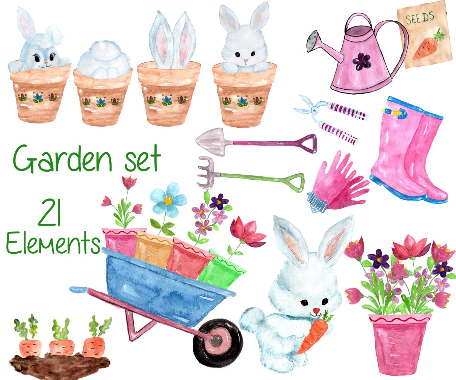 Download Watercolor garden clipart: GARDEN TOOL CLIPART