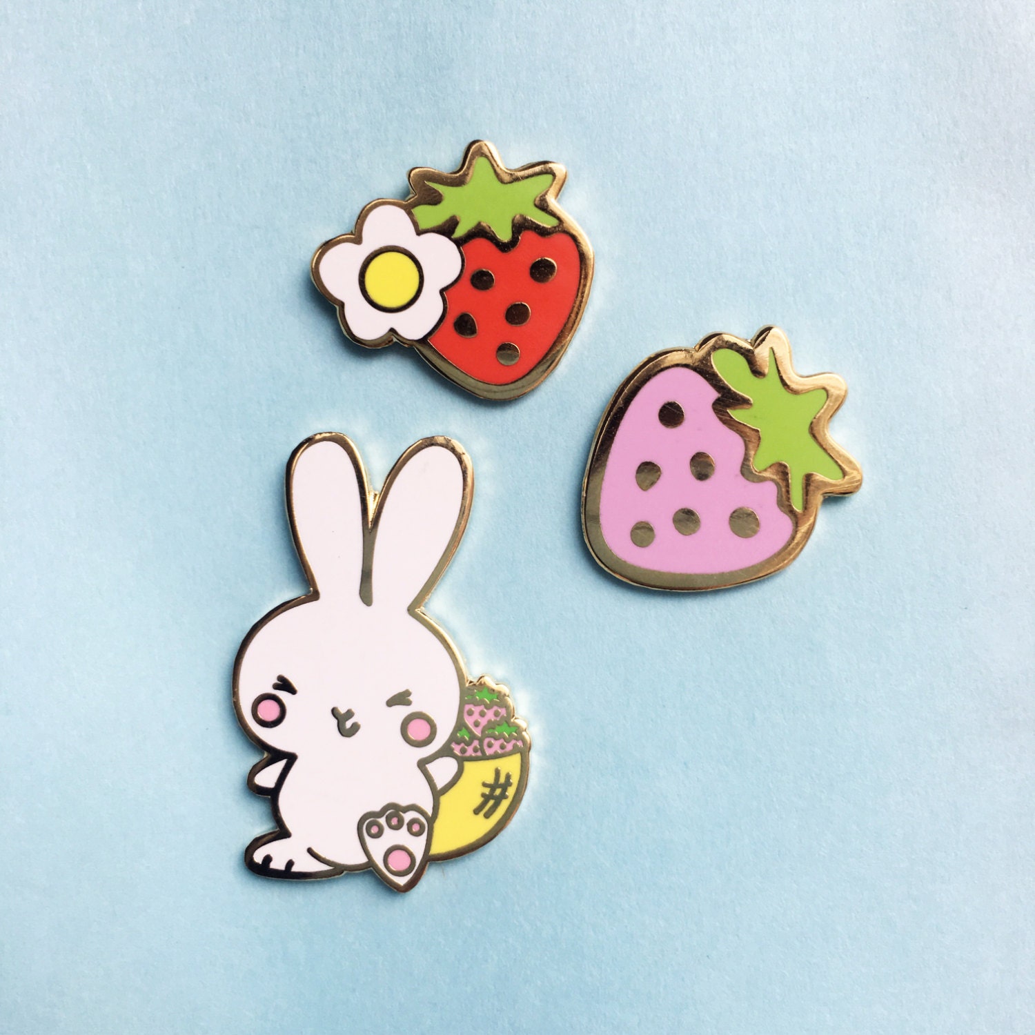 Strawberry Enamel Pin Set Cute Pink And Red Strawberries Hard