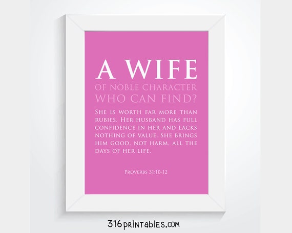 Wives Scripture Verse Proverbs 31:10-12 Pink 8x10 Bible