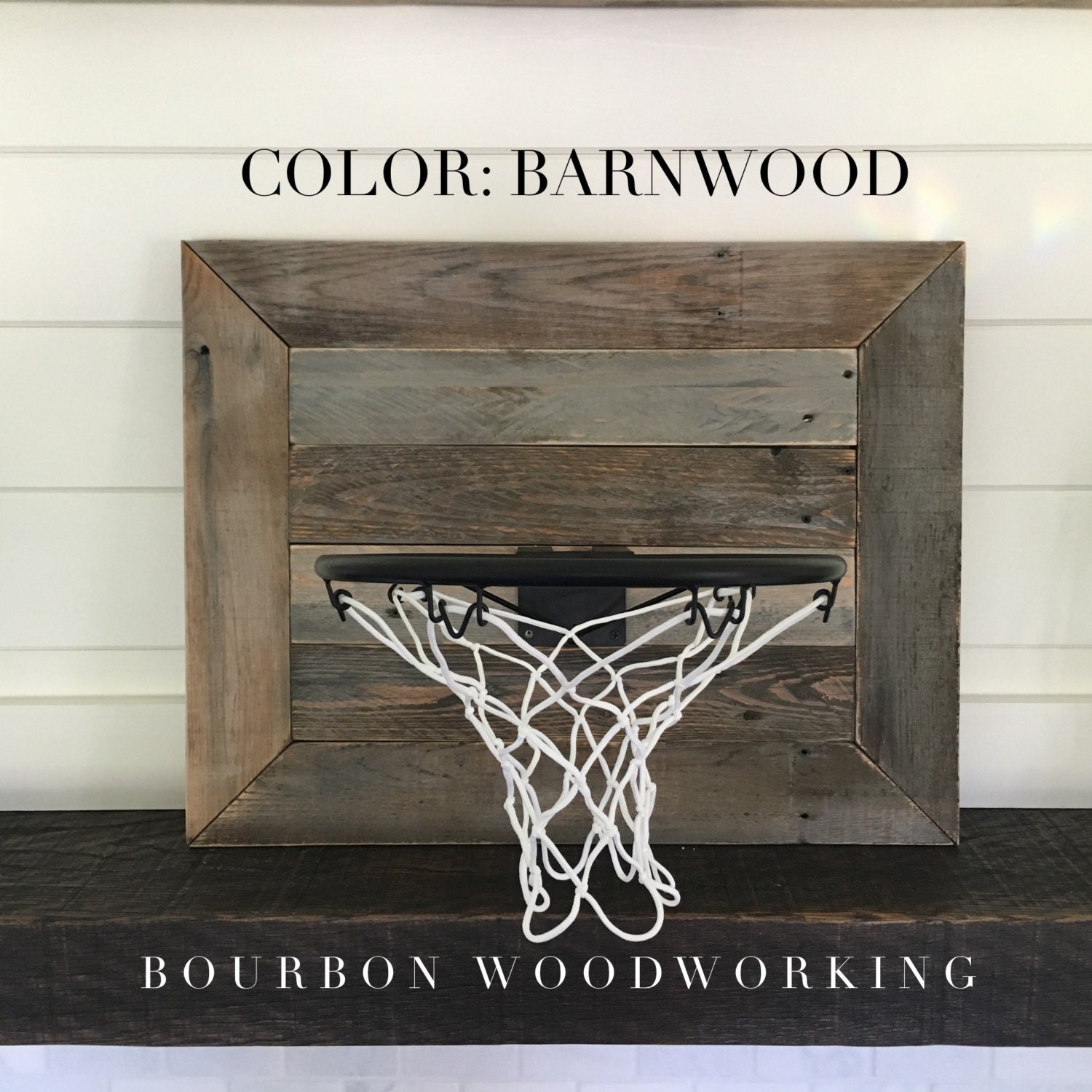 rustic reclaimed wood backboard with basketball hoop for wall
