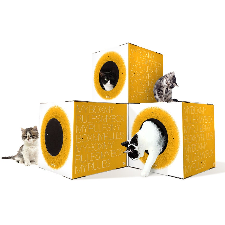 Fuzzy Yellow Cardboard Cat Box Furniture Cat Box by Catlovebox