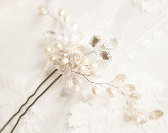 Bridal Hair Pin. Wedding Hair Pin. Pearl Hair Pin, Bridal Hairpin, Wedding Hairpin, Pearl and crystal hair pin, Сrystal Hair Pin, Cream