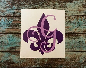 Fleur de lis with Initial Decal | Yeti Corkcicle Rtic Frio| 30 Colors